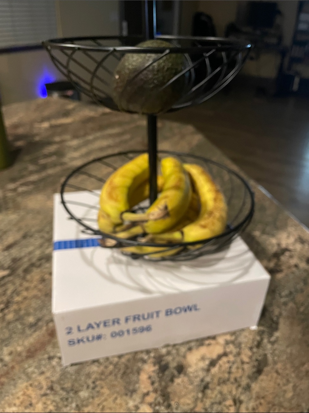 2-Tier Black Metal Fruit Bowl - Kitchen Counter Organizer